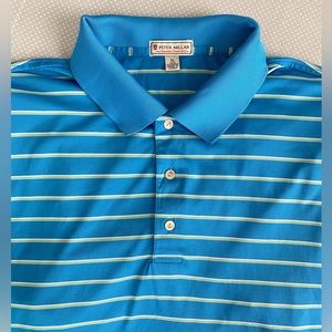 Peter Millar Summer Comfort Shirt Men's XL Polo Golf Blue Striped Short Sleeve